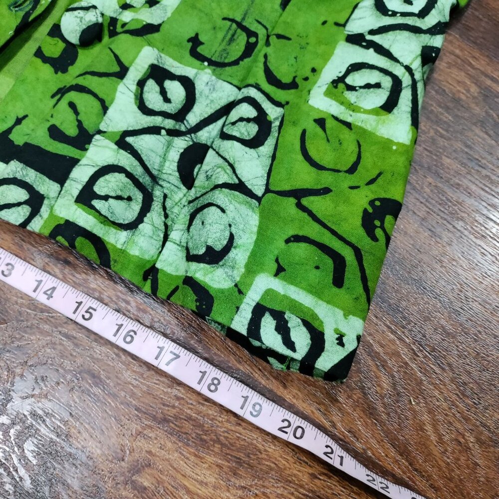African Handsewn Print Tribal Cotton Puff Sleeve Office Button-Up Shirt Green S - Picture 6 of 11